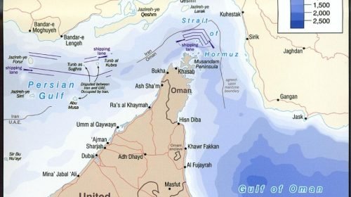 Map of Strait of Hormuz with political boundaries (2004)