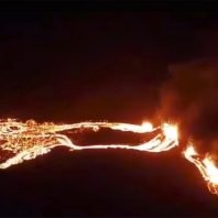 Volcano Erupts In Iceland, Shooting Lava High Into The Night Sky