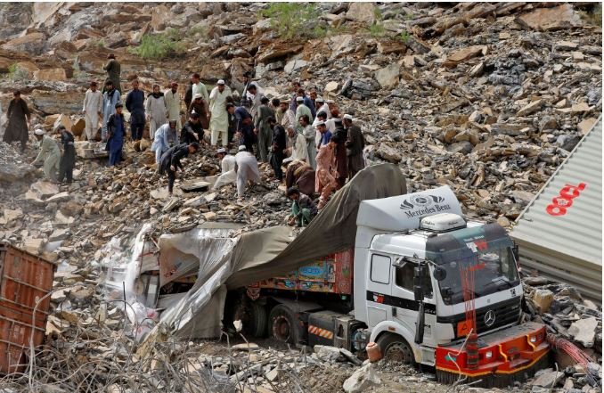 Pakistan's Khyber Pass landslide burys vehicles, kills two.